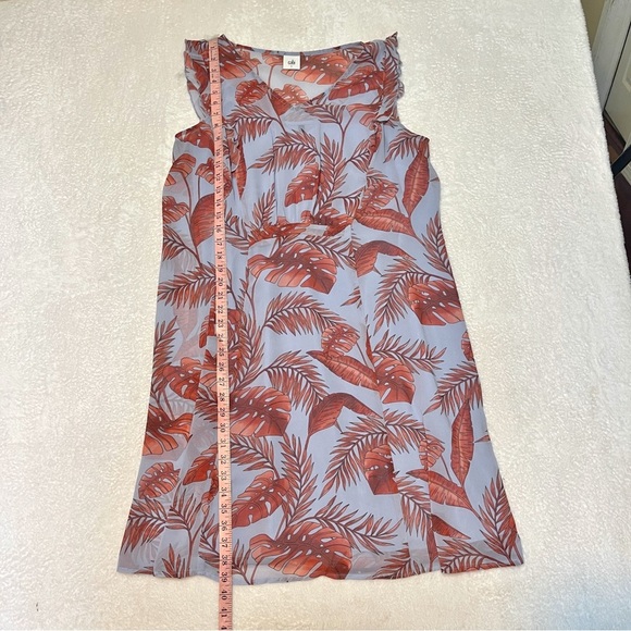 CAbi Style #5381 Isabel Blue Coral Palm Leaf Print Ruffle Sleeve Summer Dress L - Picture 7 of 14